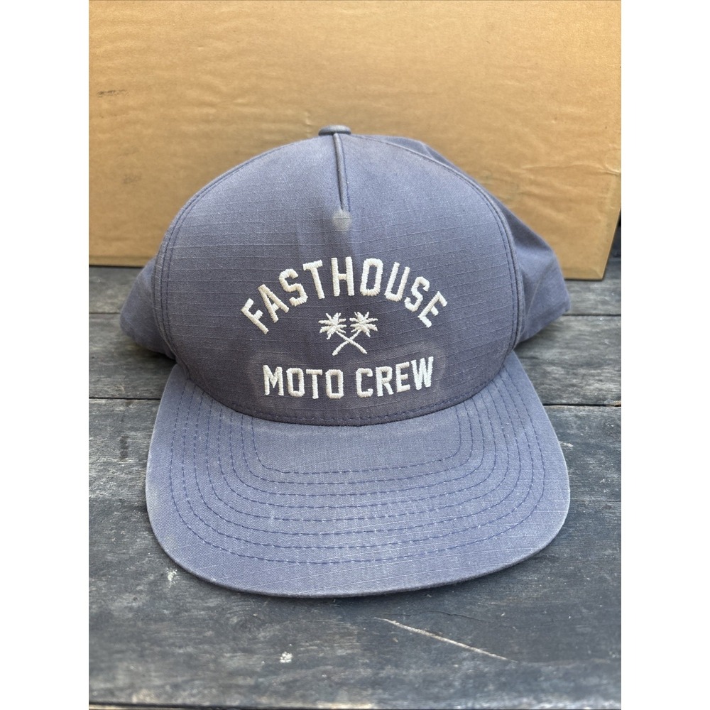 Fasthouse Moto Crew Grey Snapback Hat Flat Brim Racing Cap Adjustable